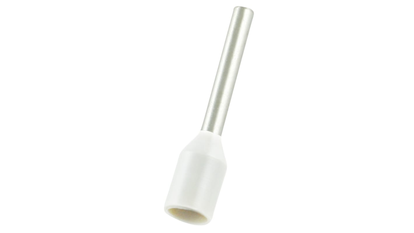 RS PRO Insulated Bootlace Ferrule, 10mm Pin Length, 1.5mm Pin Diameter, 0.75mm² Wire Size, White