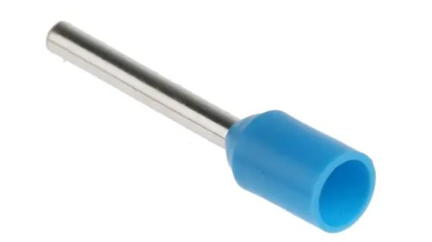 RS PRO Insulated Bootlace Ferrule, 12mm Pin Length, 1.5mm Pin Diameter, 0.75mm² Wire Size, Blue