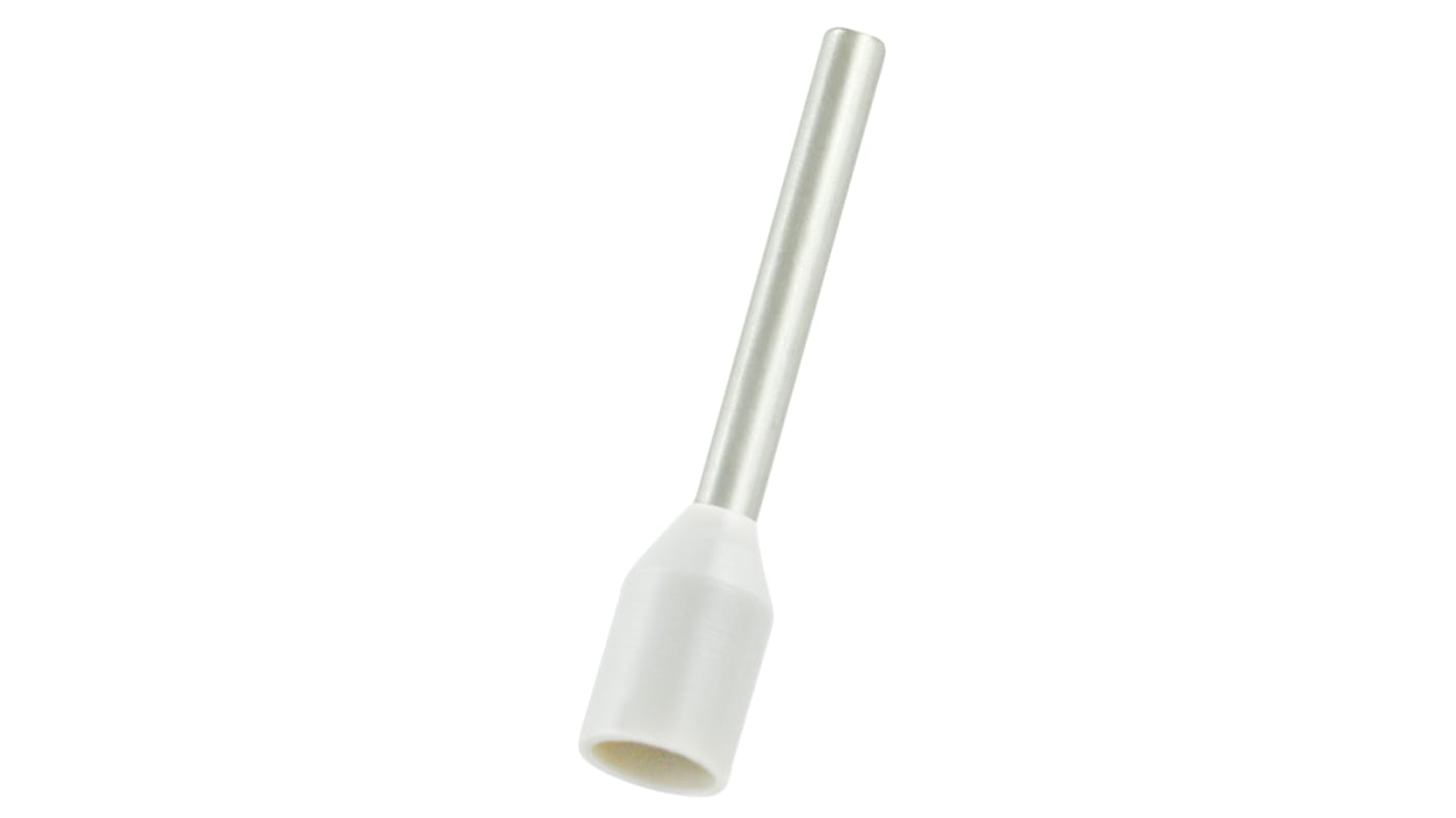 RS PRO Insulated Bootlace Ferrule, 12mm Pin Length, 1.5mm Pin Diameter, 0.75mm² Wire Size, White