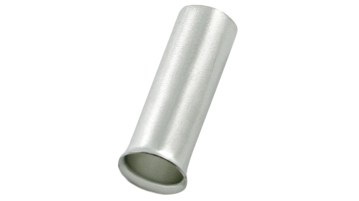 RS PRO Bootlace Ferrule, 12mm Pin Length, 2.6mm Pin Diameter, 2.5mm² Wire Size, Silver