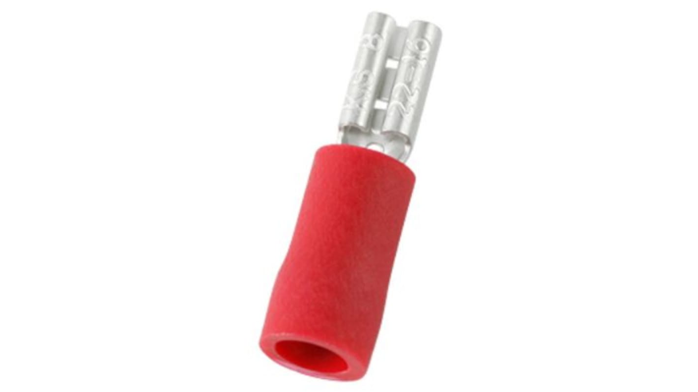 Terminal de lengüeta hembra aislado de color Rojo RS PRO de crimpar, 0.8 x 2.8mm, 0.5mm² → 1.5mm², long. 19mm, de Latón