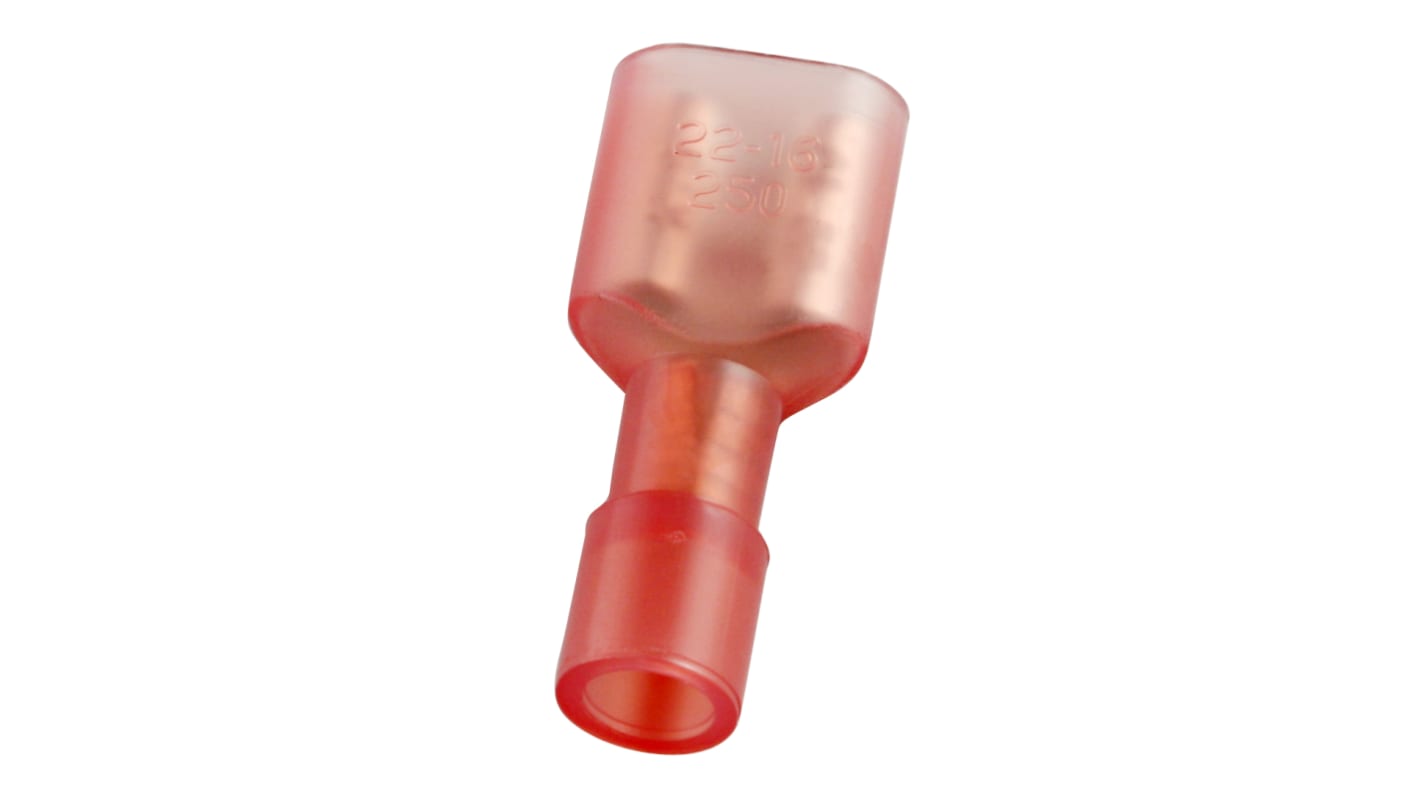 RS PRO Red Insulated Female Spade Connector, Receptacle, 0.8 x 6.35mm Tab Size, 0.5mm² to 1.5mm²