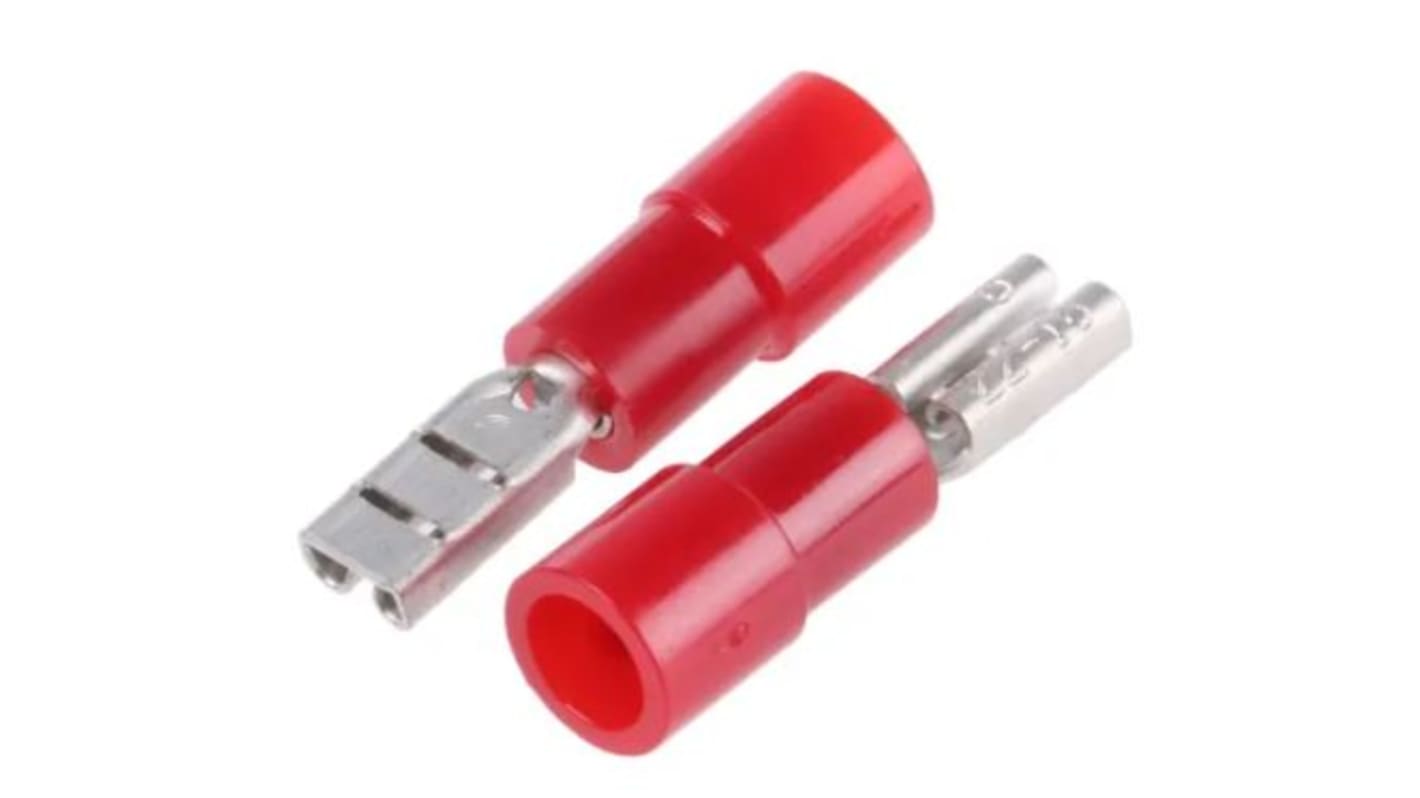 Terminal de lengüeta hembra aislado de color Rojo RS PRO de crimpar, 2.8 x 0.8mm, 0.5mm² → 1.5mm², long. 19.6mm, de