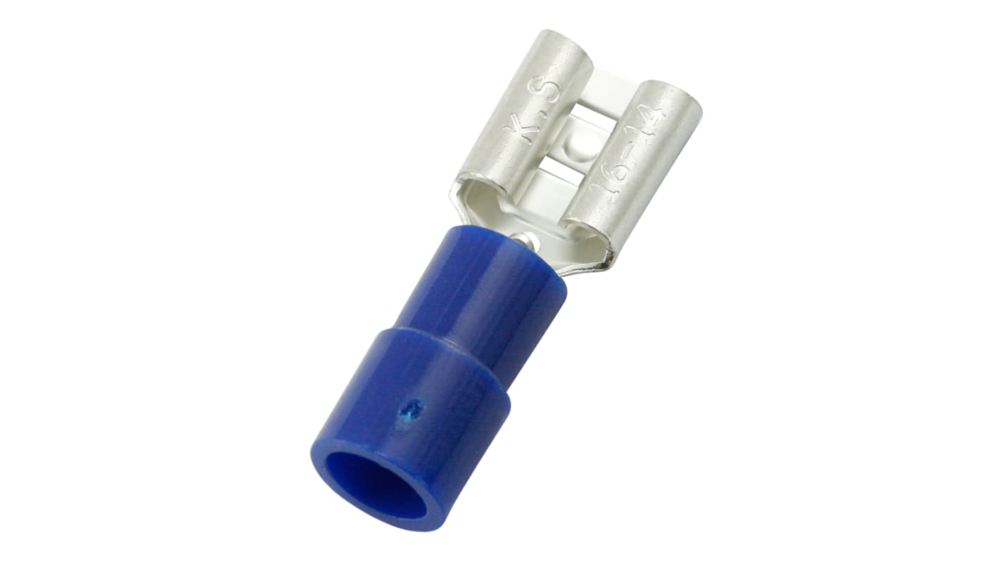 RS PRO Blue Insulated Female Spade Connector, Receptacle, 6.35 x 0.8mm Tab Size, 1.5mm² to 2.5mm²