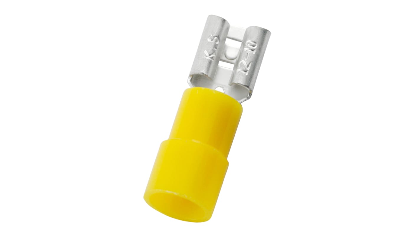 Terminal de lengüeta hembra aislado de color Amarillo RS PRO de crimpar, 6.35 x 0.8mm, 4mm² → 6mm², long. 23.5mm, de