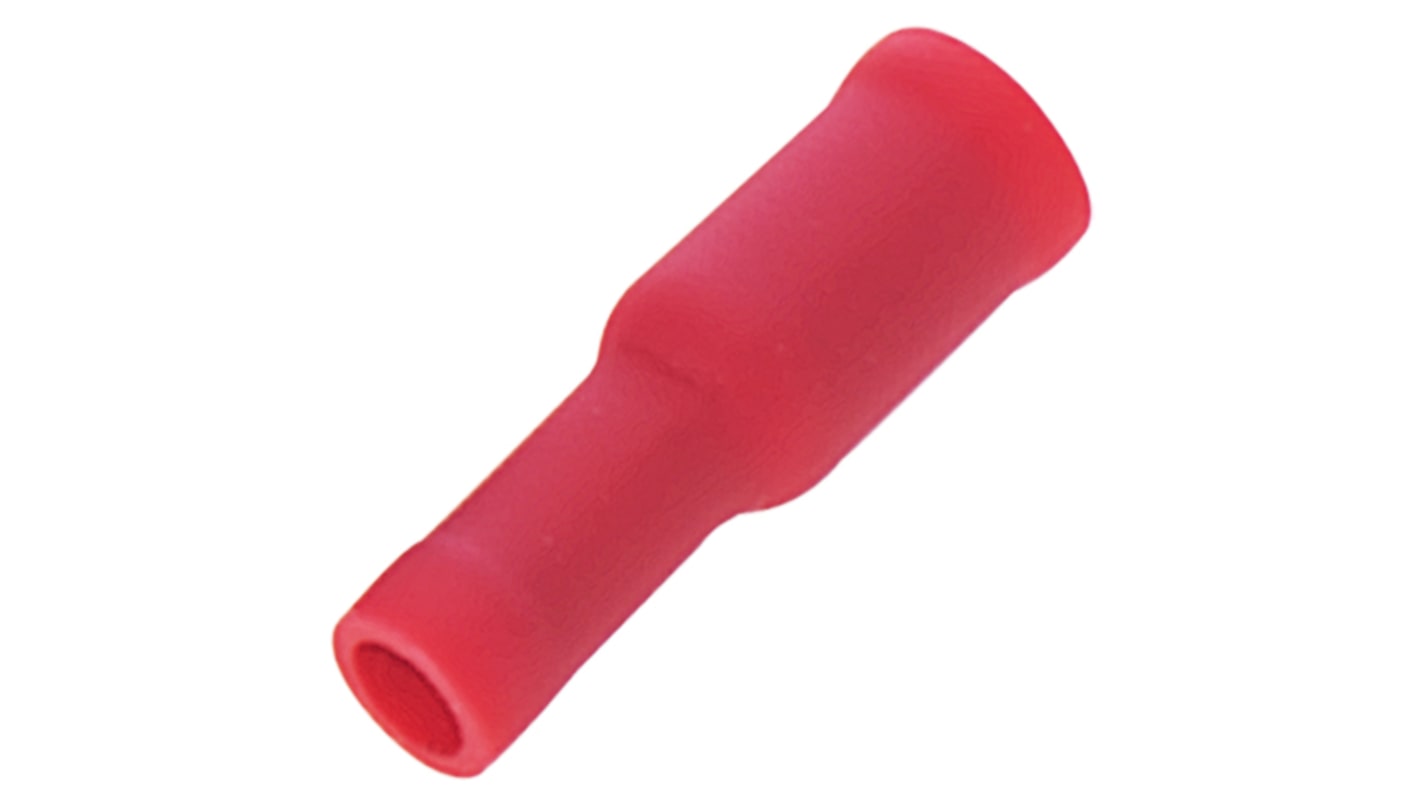 RS PRO Insulated Female Bullet Connector, 0.5mm² to 1.5mm², 22AWG to 16AWG, 3.9mm Bullet diameter, Red