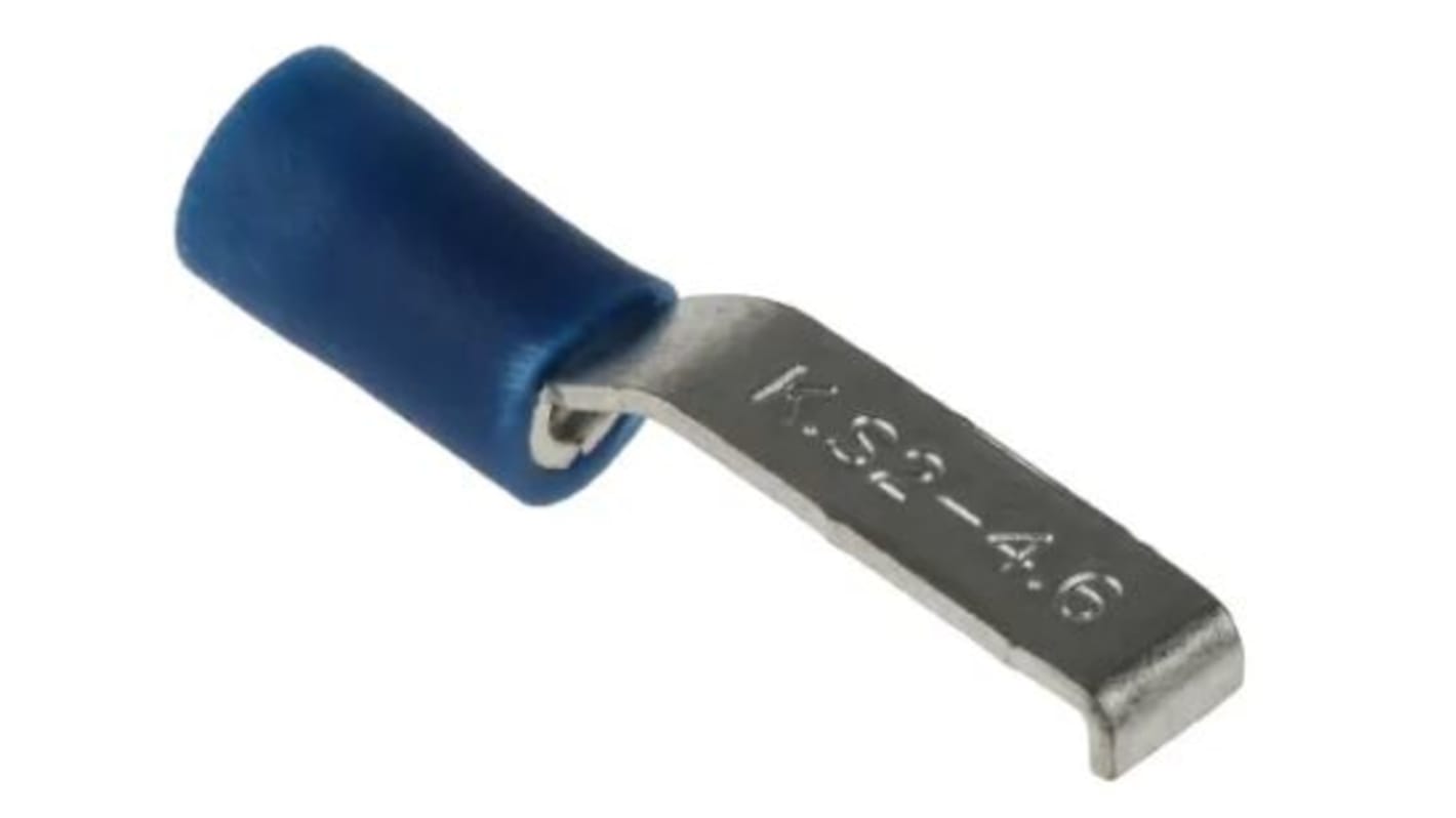 RS PRO Hooked Insulated Crimp Blade Terminal 17.4mm Blade Length, 1.5mm² to 2.5mm², 16AWG to 14AWG, Blue