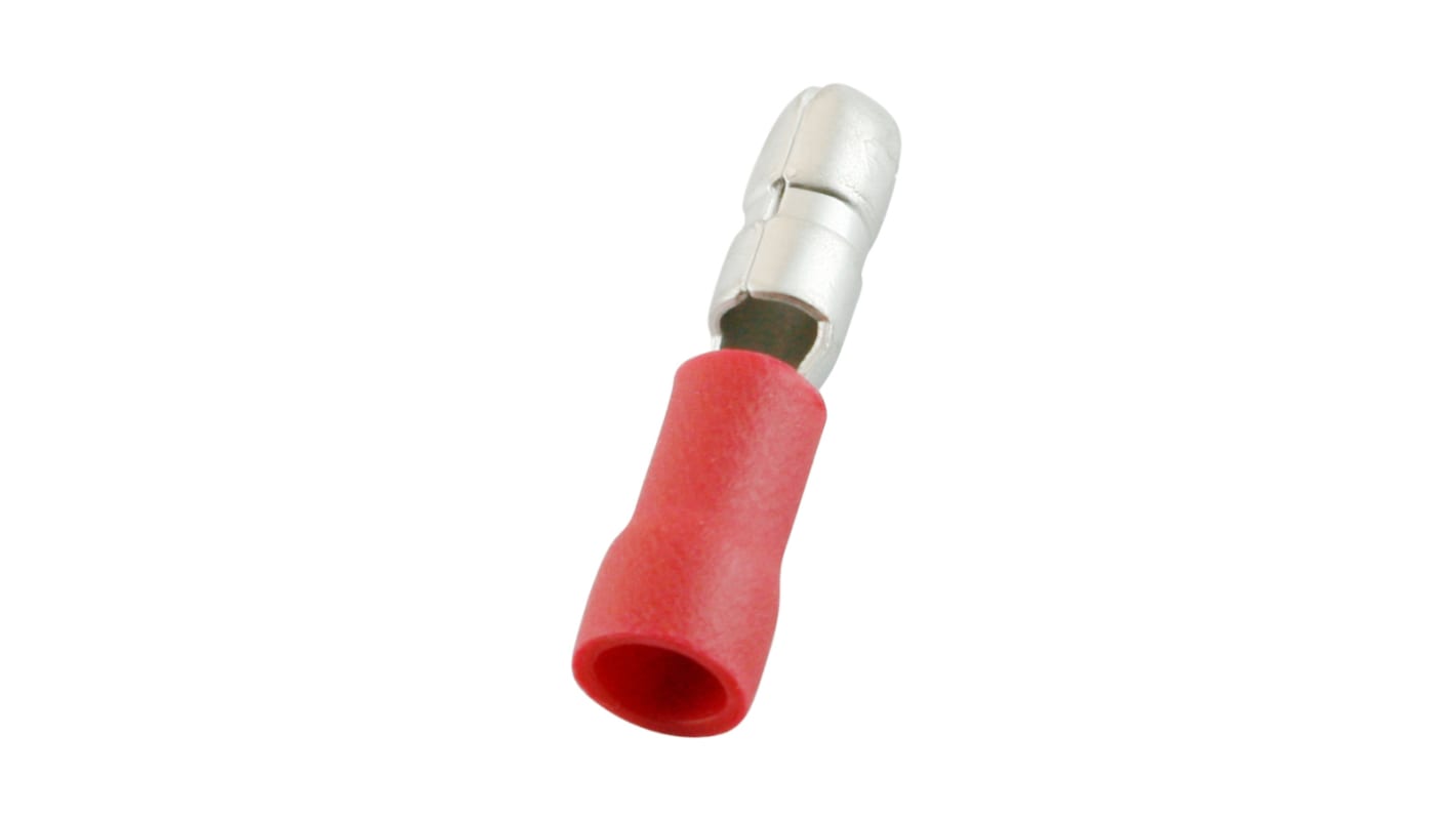 RS PRO Insulated Male Crimp Bullet Connector, 0.5mm² to 1.5mm², 22AWG to 16AWG, 4mm Bullet diameter, Red