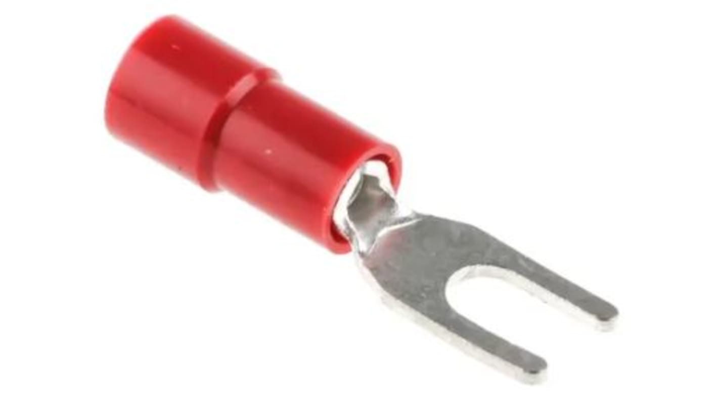 RS PRO Insulated Crimp Spade Connector, 0.5mm² to 1.5mm², 22AWG to 16AWG, 3.2mm Stud Size Vinyl, Red