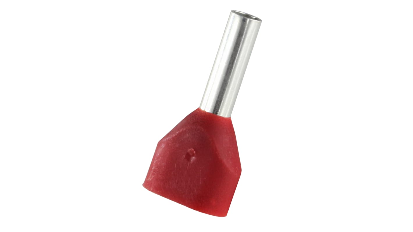 RS PRO Insulated Bootlace Ferrule, 8mm Pin Length, 2.6mm Pin Diameter, 2 x 1.5mm² Wire Size, Red