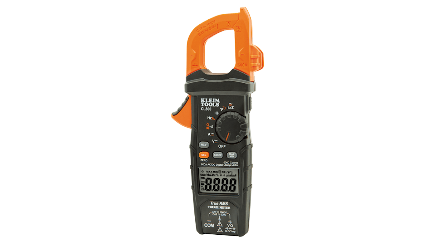 Klein Tools CL800 Clamp Meters, 600A dc, Max Current 600A ac CAT III 1000V