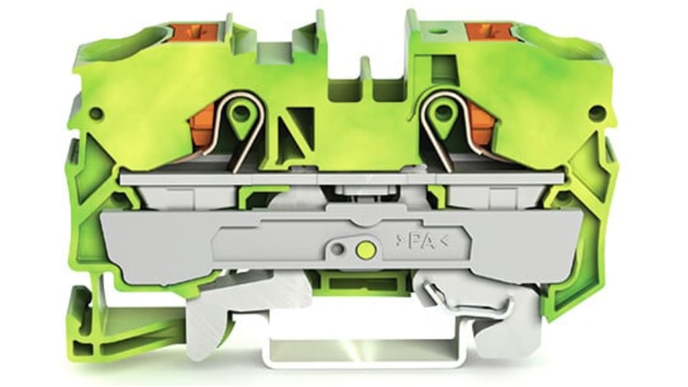 Wago TOPJOB S, 2210 Series Green/Yellow Earth Terminal Block, 10mm², Single-Level, Push-In Cage Clamp Termination, ATEX