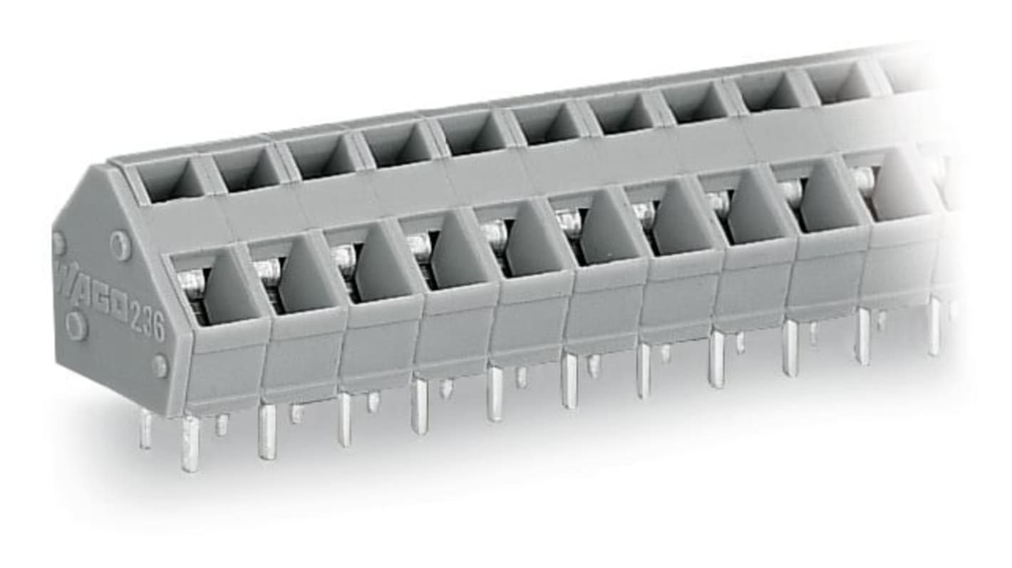 Wago 236 Series PCB Terminal, 8-Contact, 5.08mm Pitch, Through Hole Mount, 1-Row, Cage Clamp Termination