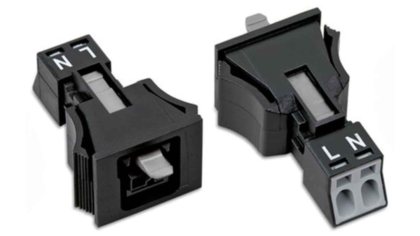 Wago 890 Series Lighting Connector, 2-Pole, Female, 2-Way, Snap-In, 16A