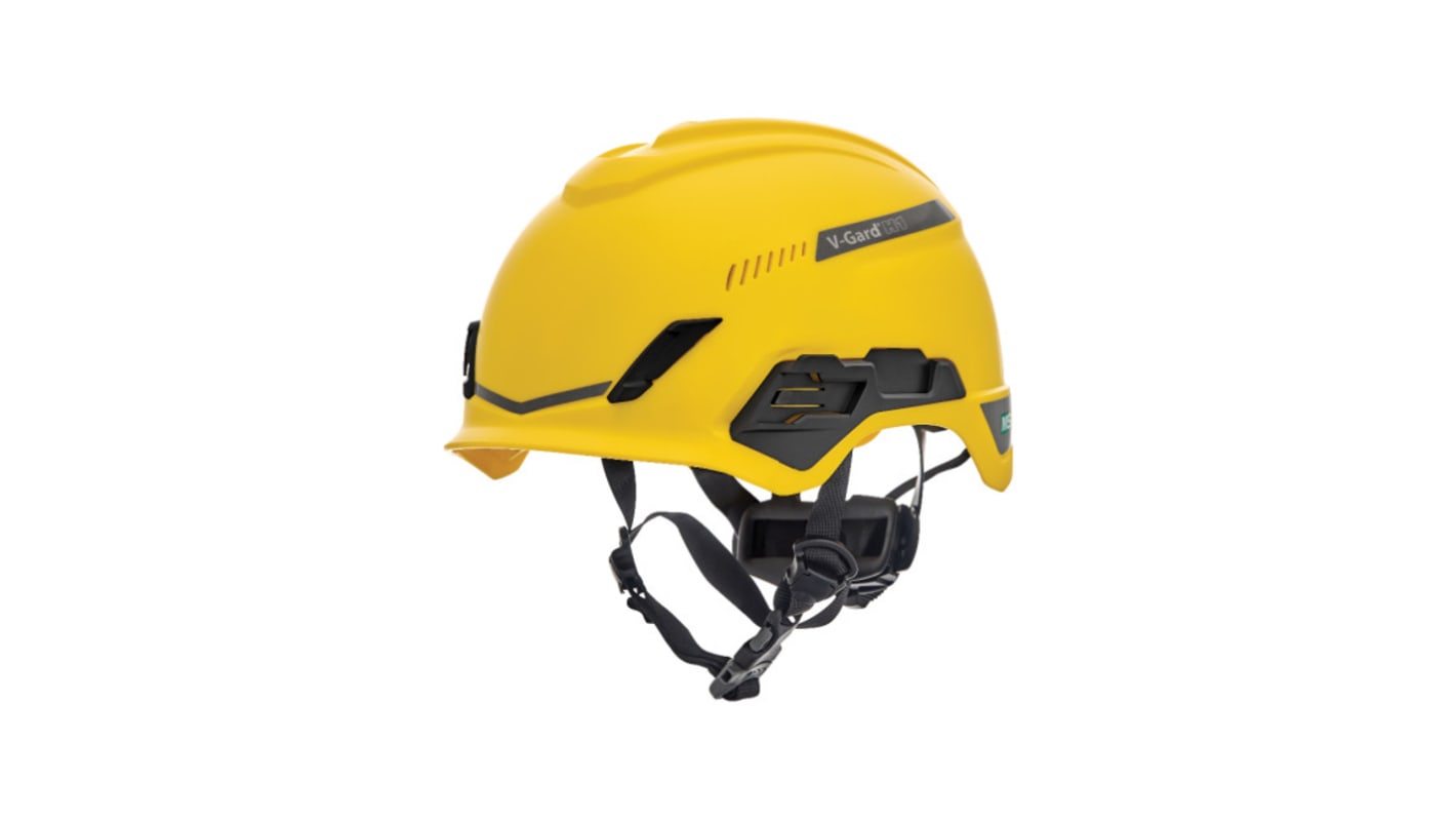 MSA Safety V-Gard H1 Black, Yellow Safety Helmet with Chin Strap, Adjustable, Ventilated