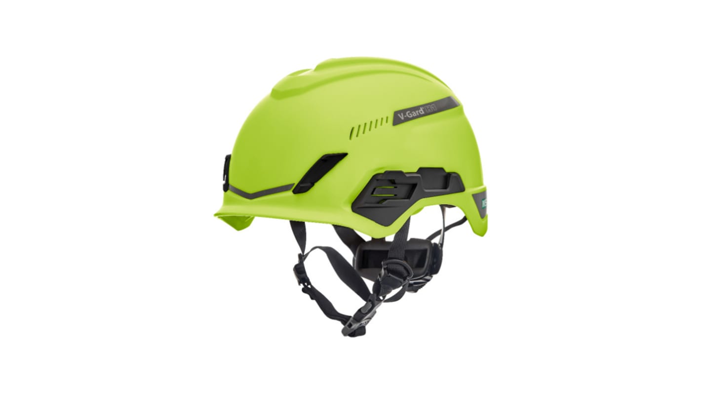 MSA Safety V-Gard H1 Black, Green Safety Helmet with Chin Strap, Adjustable, Ventilated