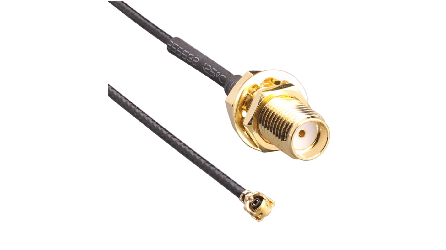 Cable coaxial UFL TE Connectivity, 50 Ω, con. A: U.FL, Hembra, con. B: SMA, Macho, long. 100mm Negro