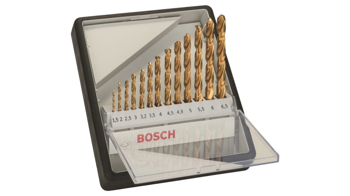 Bosch 13-Piece Twist Drill Bit Set for Metal, 6.5mm Max, 1.5mm Min