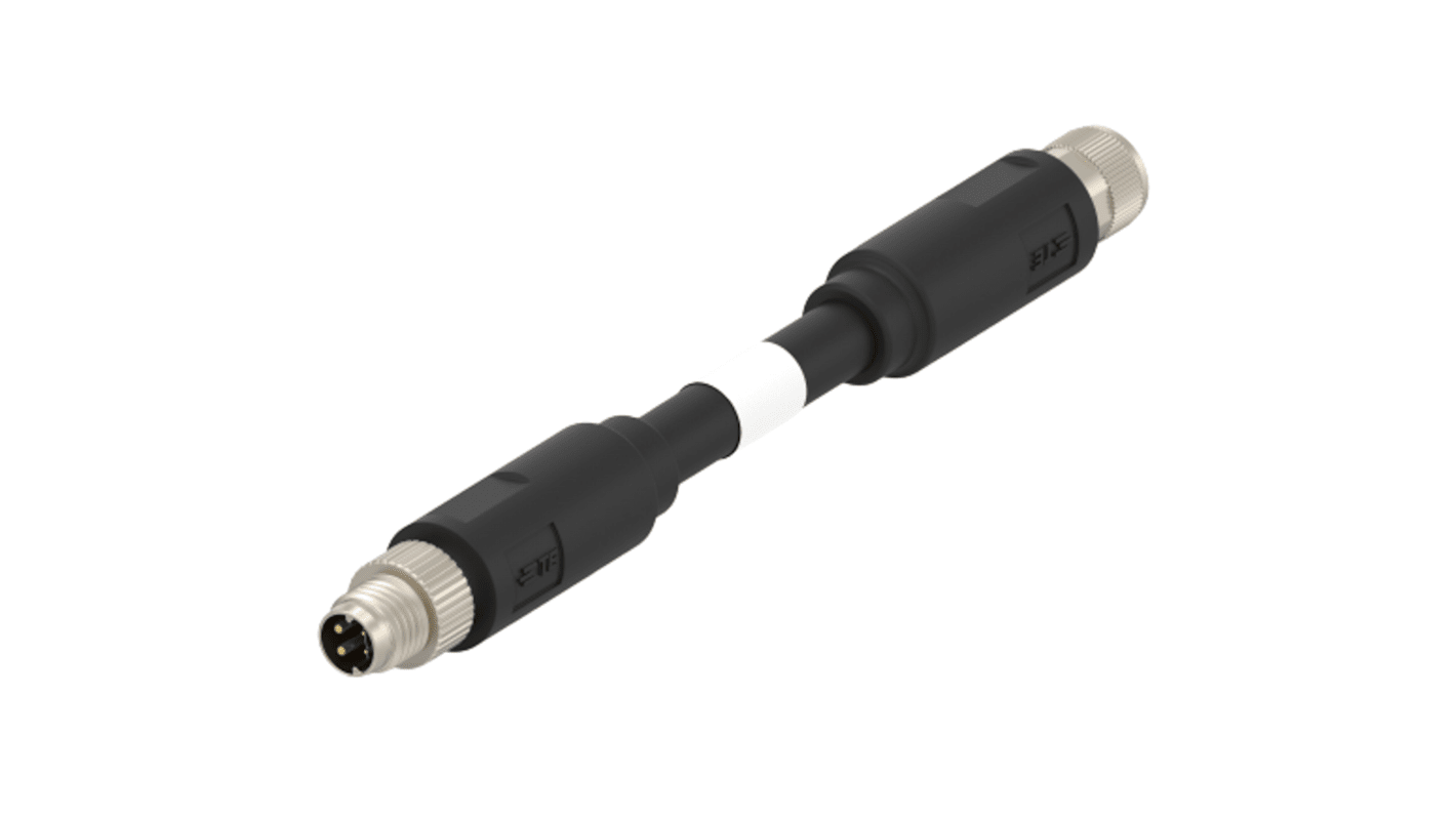 TE Connectivity Straight Female SPE to Straight Male SPE Ethernet Cable, Shielded, Black Nylon Sheath, 500mm