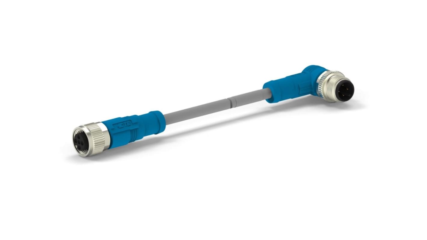 TE Connectivity Konfektioniertes Kabel , Stecker gewinkelt / M12 Buchse gerade, Länge 1.5m