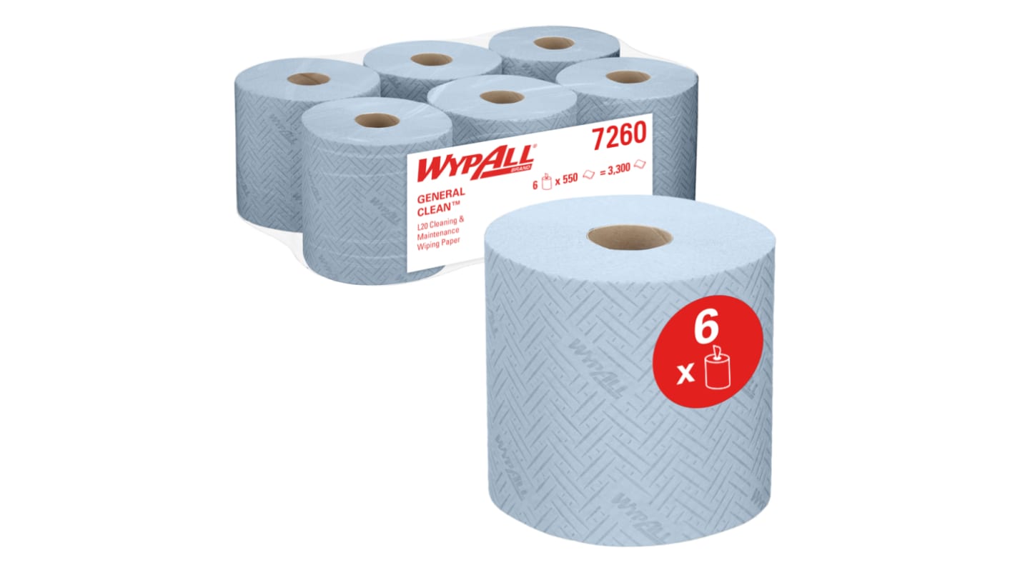 Kimberly Clark wypall Rolled Blue Paper Towel, 550 x 6 Sheets