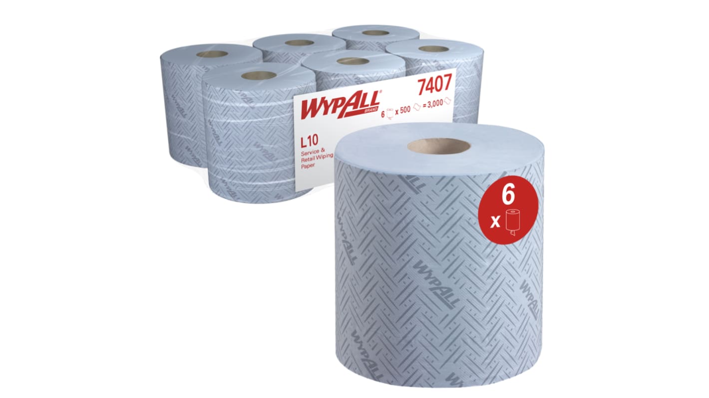 Kimberly Clark wypall Rolled Blue Paper Towel, 500 x 6 Sheets