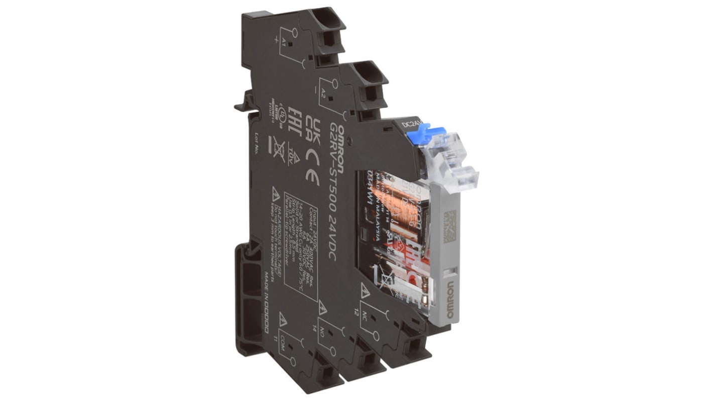 Omron G2RV-ST Series Electromechanical Interface Relay, DIN Rail Mount, 230V ac Coil, SPDT, 1-Pole, 6A Load