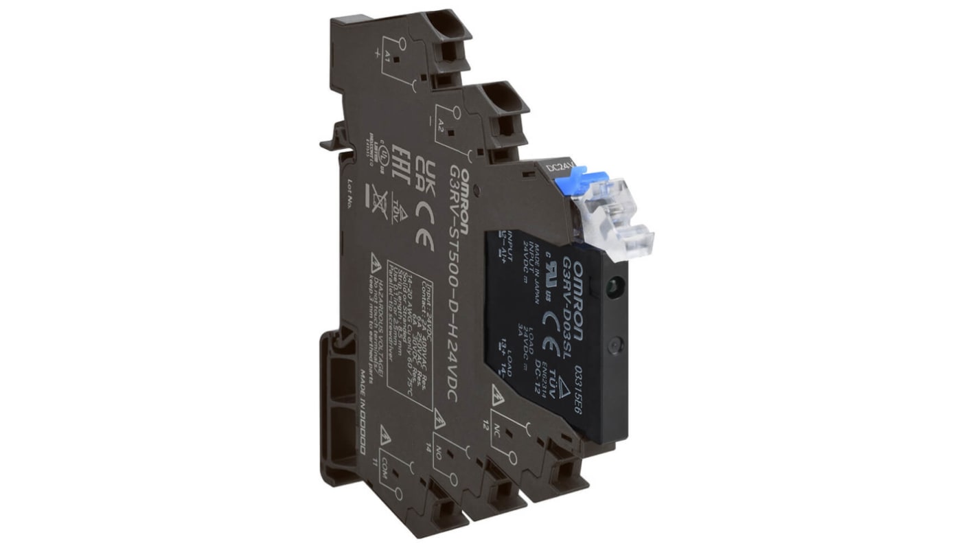 Omron G3RV-ST Halbleiter-Interfacerelais, 2 A max., DIN-Schienen 21,6 V min. 264 V ac max. / 24 V dc max. 12mA