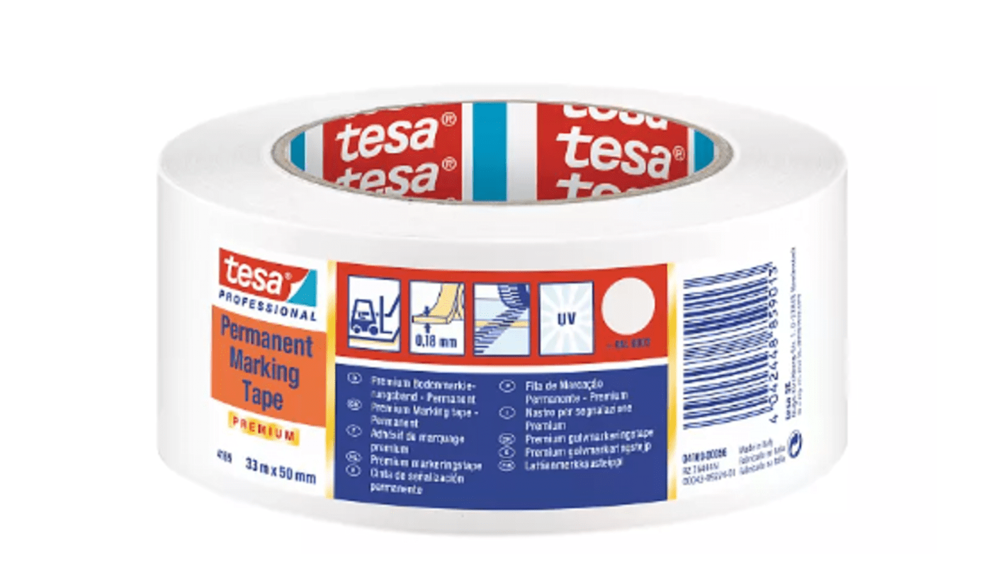 Tesa 4169 White PVC 33m Lane Marking Tape, 0.203mm Thickness
