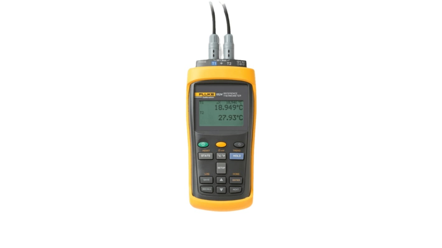 Fluke calibration 1524 Handheld Digital Thermometer for Industrial Use, E, J, K, N, R, S, T Probe, 2 Input(s), +60°C