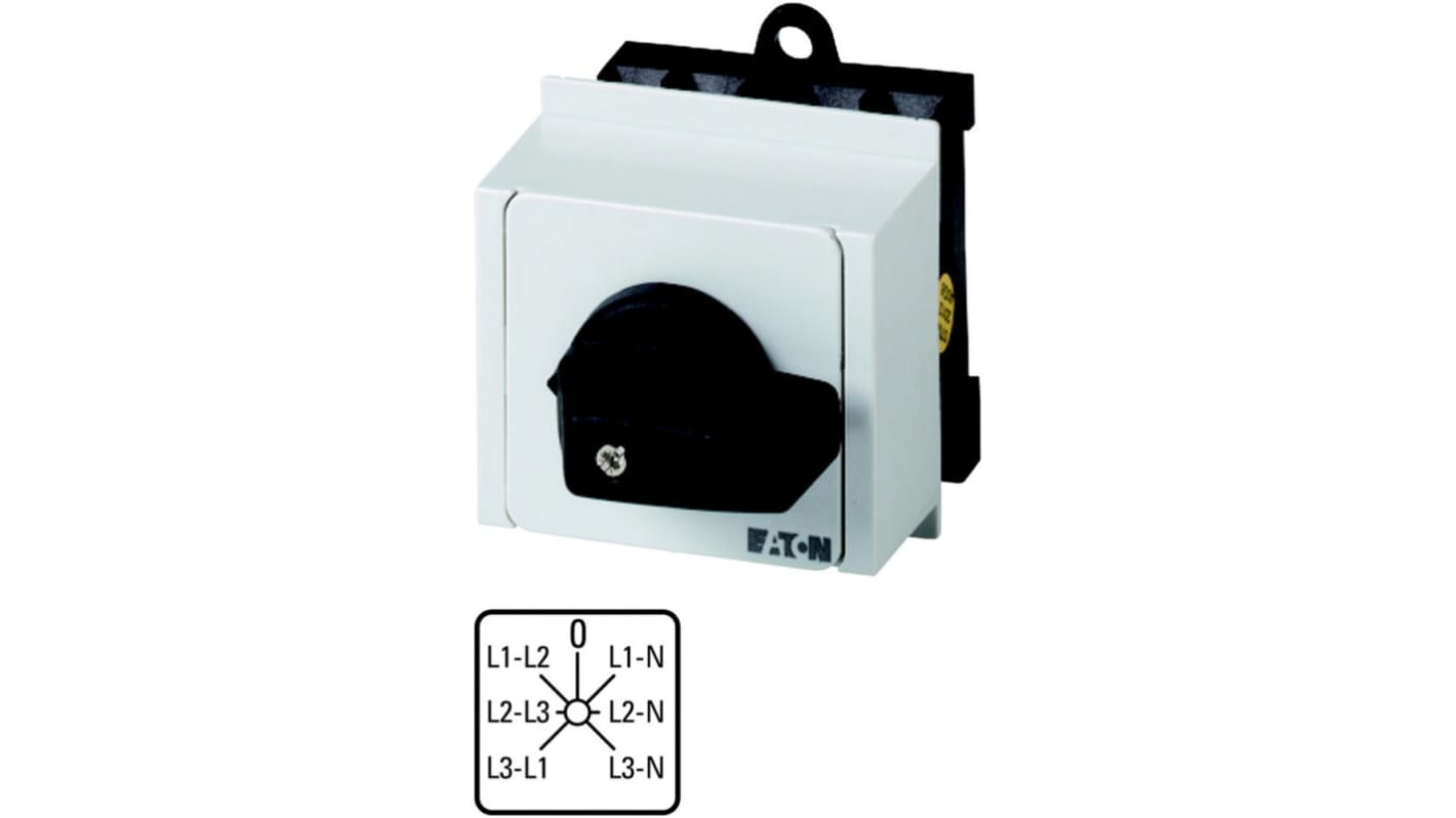 Eaton, 3P 3 Position 45° Voltmeter Cam Switch, 690V (Volts), 20A, Knob Actuator
