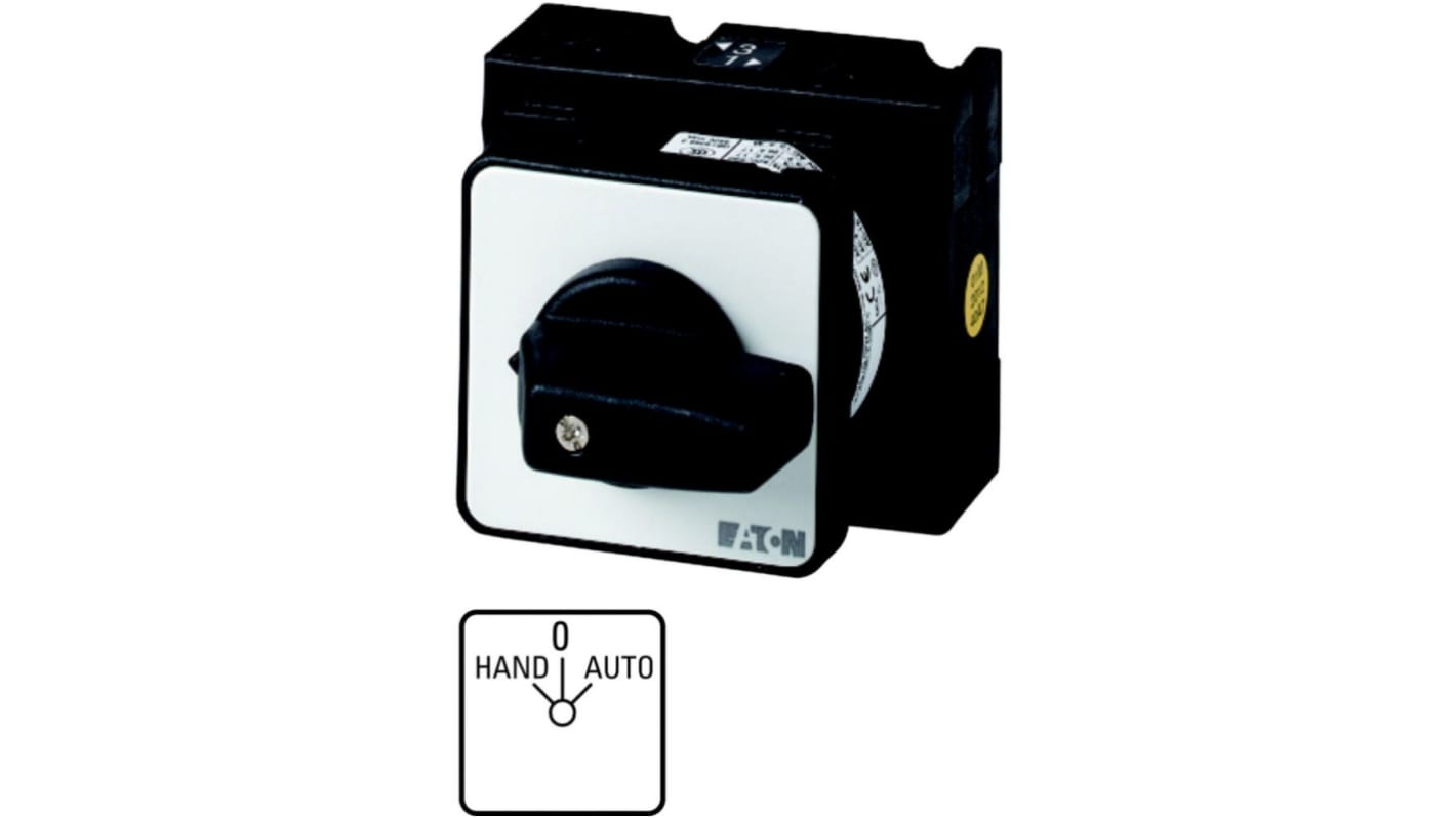 Eaton, 1P 3 Position 45° Changeover Cam Switch, 690V (Volts), 20A, Short Thumb Grip Actuator