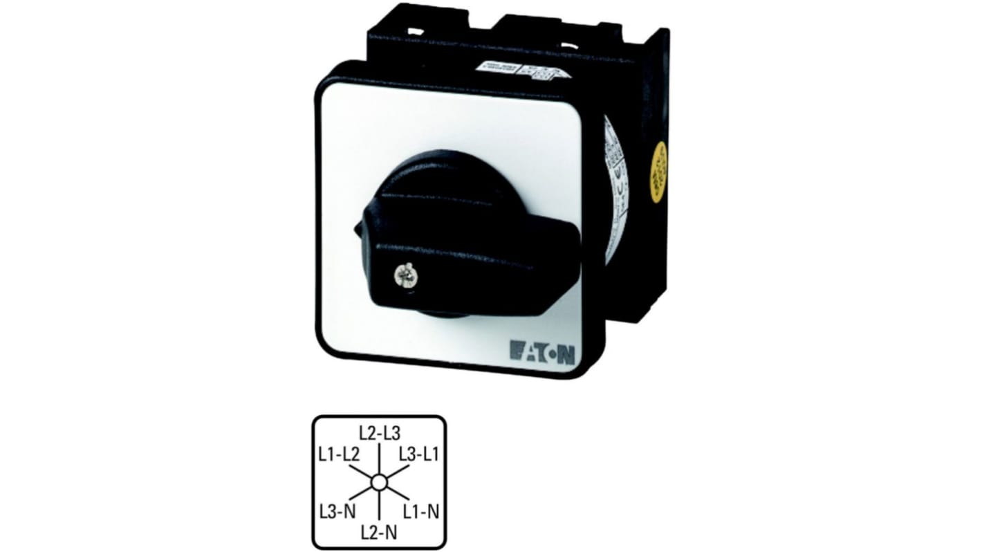 Eaton, 3P 6 Position 90° Voltmeter Cam Switch, 690V (Volts), 20A, Knob Actuator