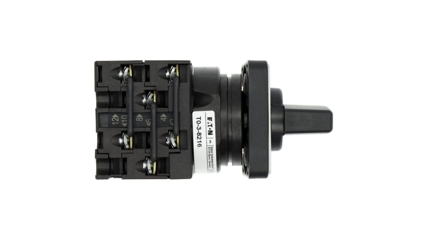 Eaton, 3P 3 Position 45° Changeover Cam Switch, 690V (Volts), 20A, Short Thumb Grip Actuator