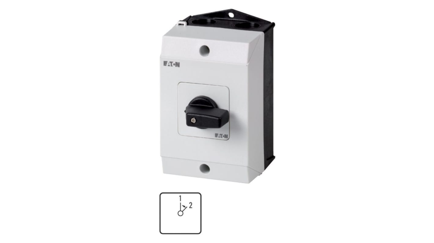 Eaton, 1P 2 Position 45° Changeover Cam Switch, 690V (Volts), 20A, Short Thumb Grip Actuator