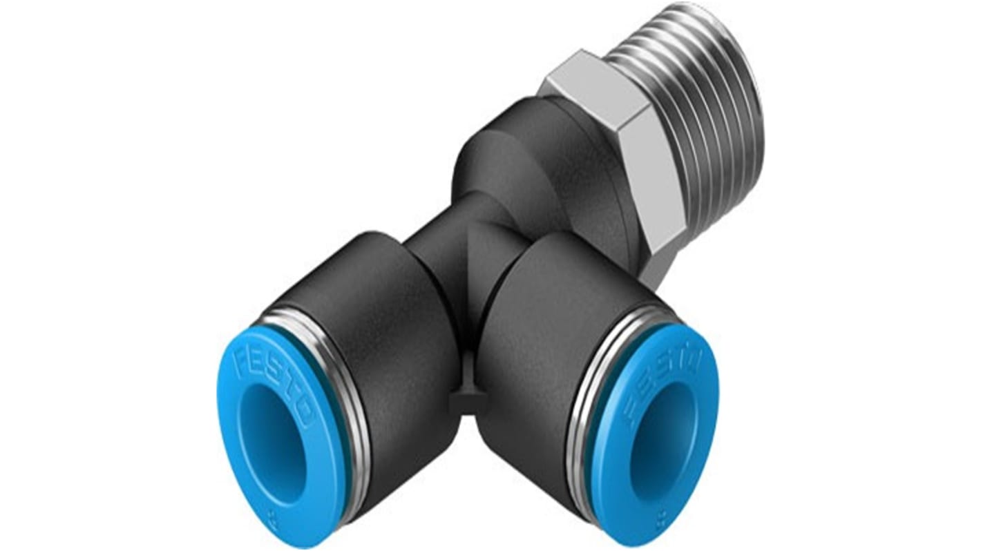 Festo QSTL Series T Fitting, R 1/4 Male to 8 mm, Threaded-to-Tube Connection Style