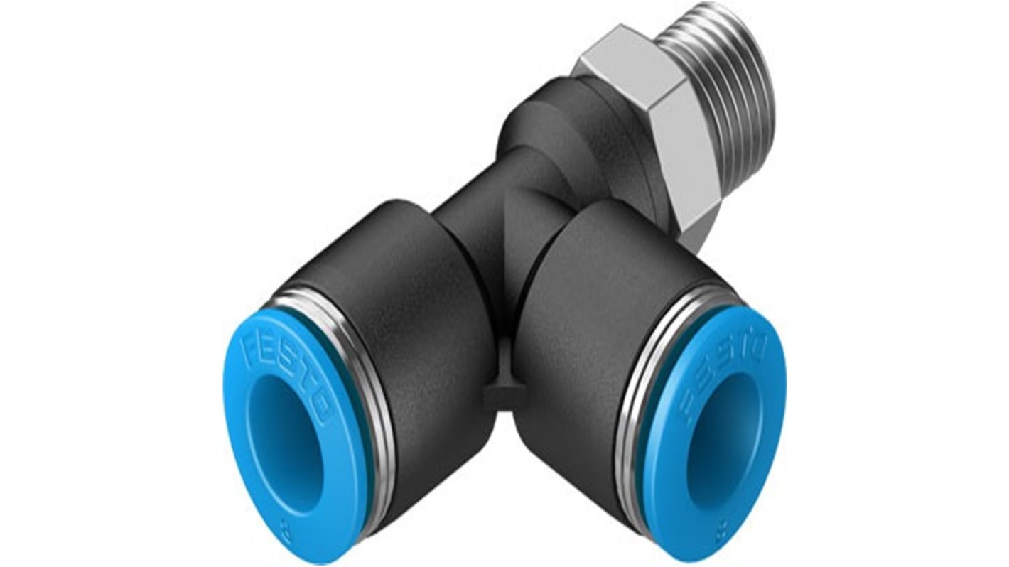 Festo QSTL Series T Fitting, R 1/8 Male to 8 mm, Threaded-to-Tube Connection Style