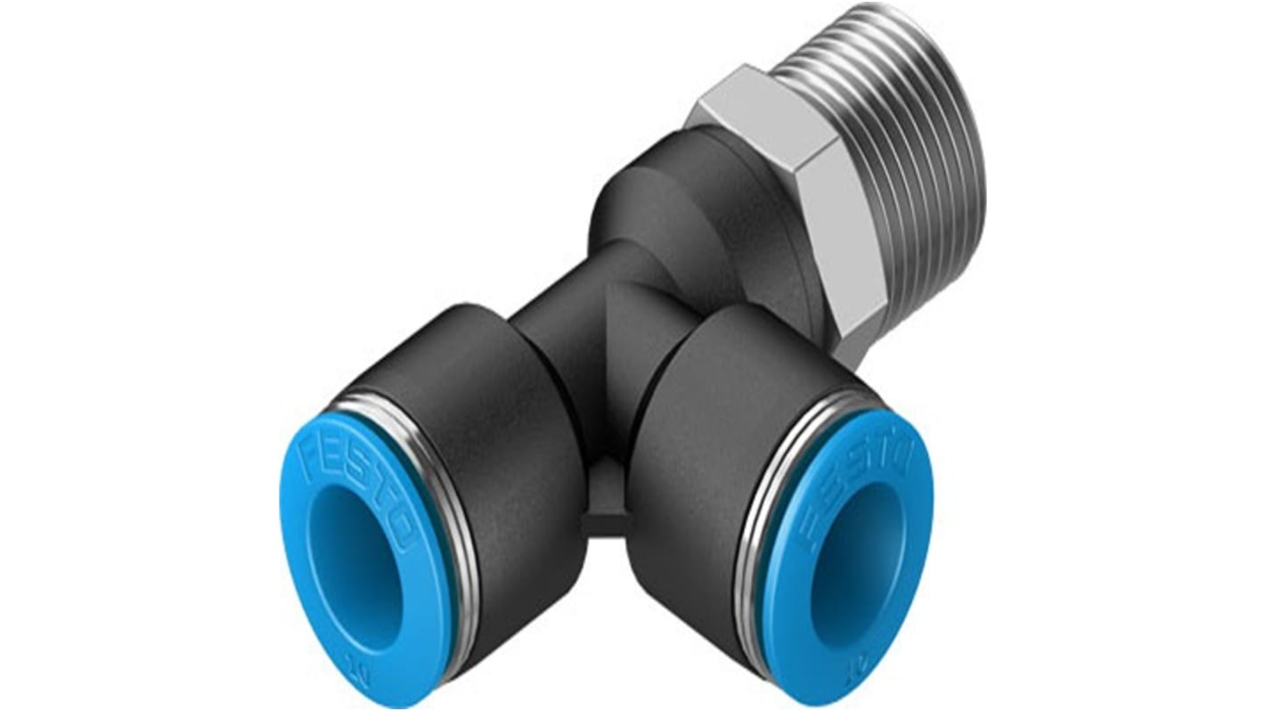 Festo QSTL Series T Fitting, R 3/8 Male to 10 mm, Threaded-to-Tube Connection Style