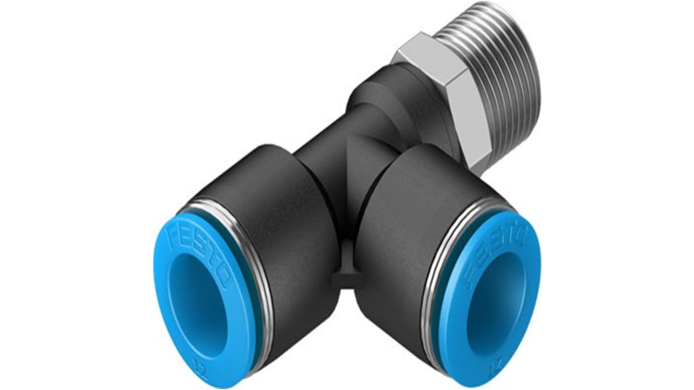 Festo QSTL Series T Fitting, R 3/8 Male to 12 mm, Threaded-to-Tube Connection Style