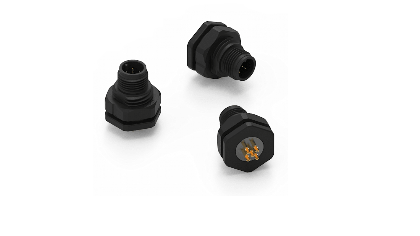 Wurth Elektronik Circular Connector, 4 Contacts, Panel Mount, M12 Connector, Plug, Male, IP68, WR-CIRC Series