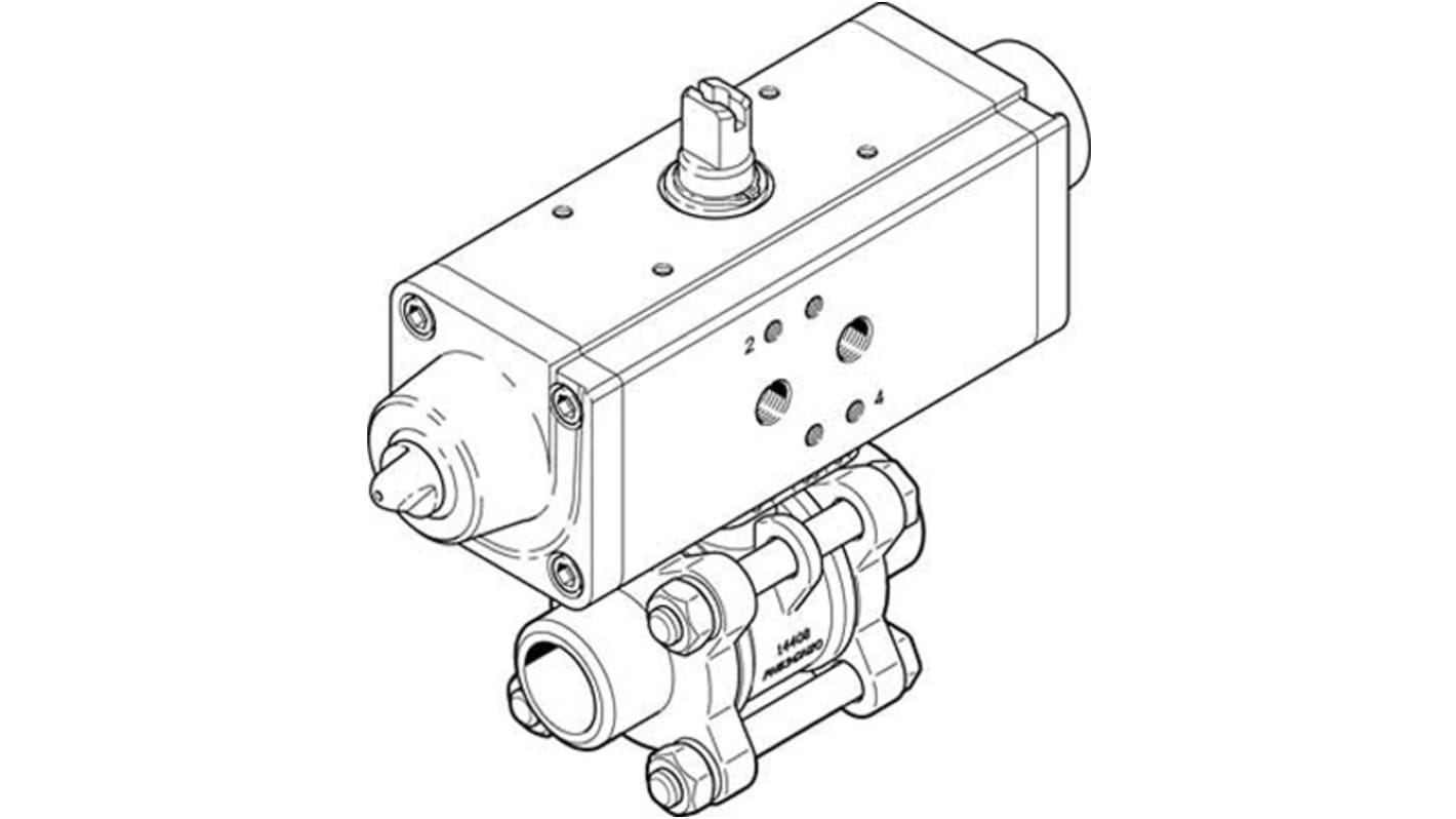 Válvula de bola con accionador Neumático Festo VZBA-1"-WW-63-T-22-F0405-V4V4T-PS30-R-90-4-C Accionamiento simple, 2