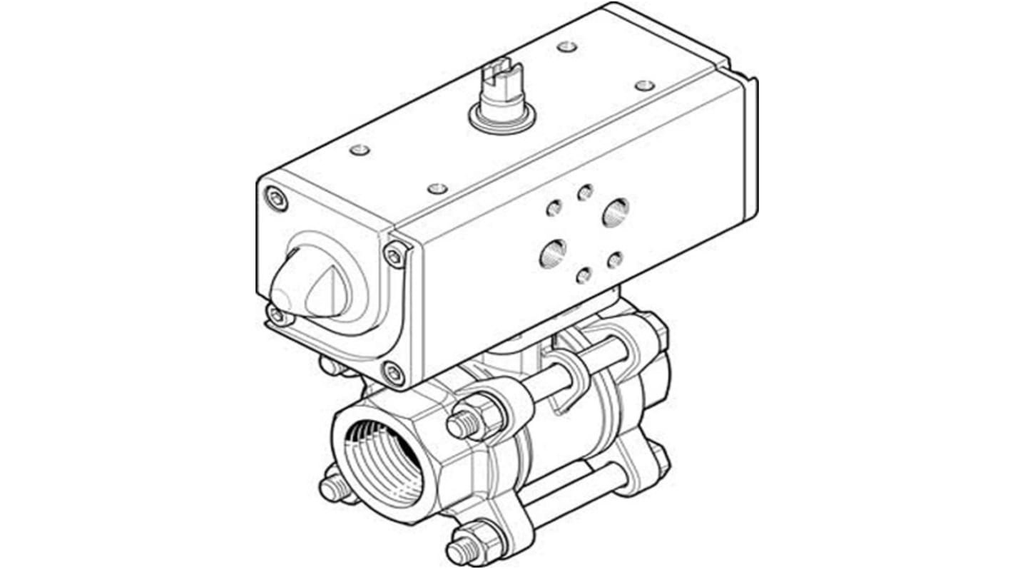 Válvula de bola con accionador Neumático Festo VZBA-1/4"-GG-63-T-22-F0304-V4V4T-PP15-R-90-C Accionamiento doble, 2