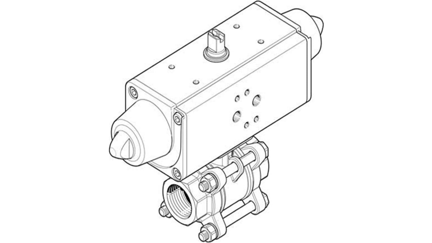Válvula de bola con accionador Neumático Festo VZBA-1/4"-GG-63-T-22-F0304-V4V4T-PS15-R-90-4-C Accionamiento simple, 2