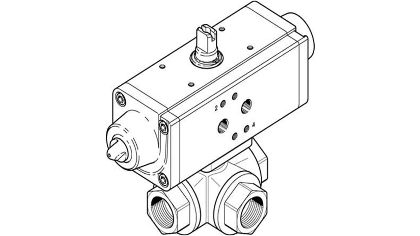 Válvula de bola con accionador Neumático Festo VZBA-11/2"-GGG-63-32T-F0405-V4V4T-PS90-R-90-4-C Accionamiento simple, 2