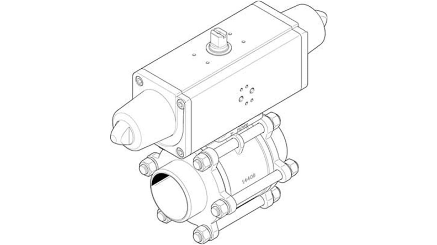 Válvula de bola con accionador Neumático Festo VZBA-3"-WW-63-T-22-F0710-V4V4T-PS180-R-90-4-C Accionamiento simple, 2