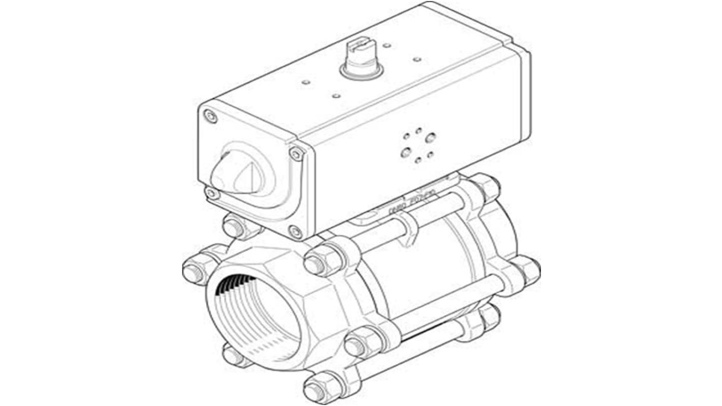 Válvula de bola con accionador Neumático Festo VZBA-4"-GG-63-T-22-F10-V4V4T-PP240-R-90-C Accionamiento doble, 2 puertos