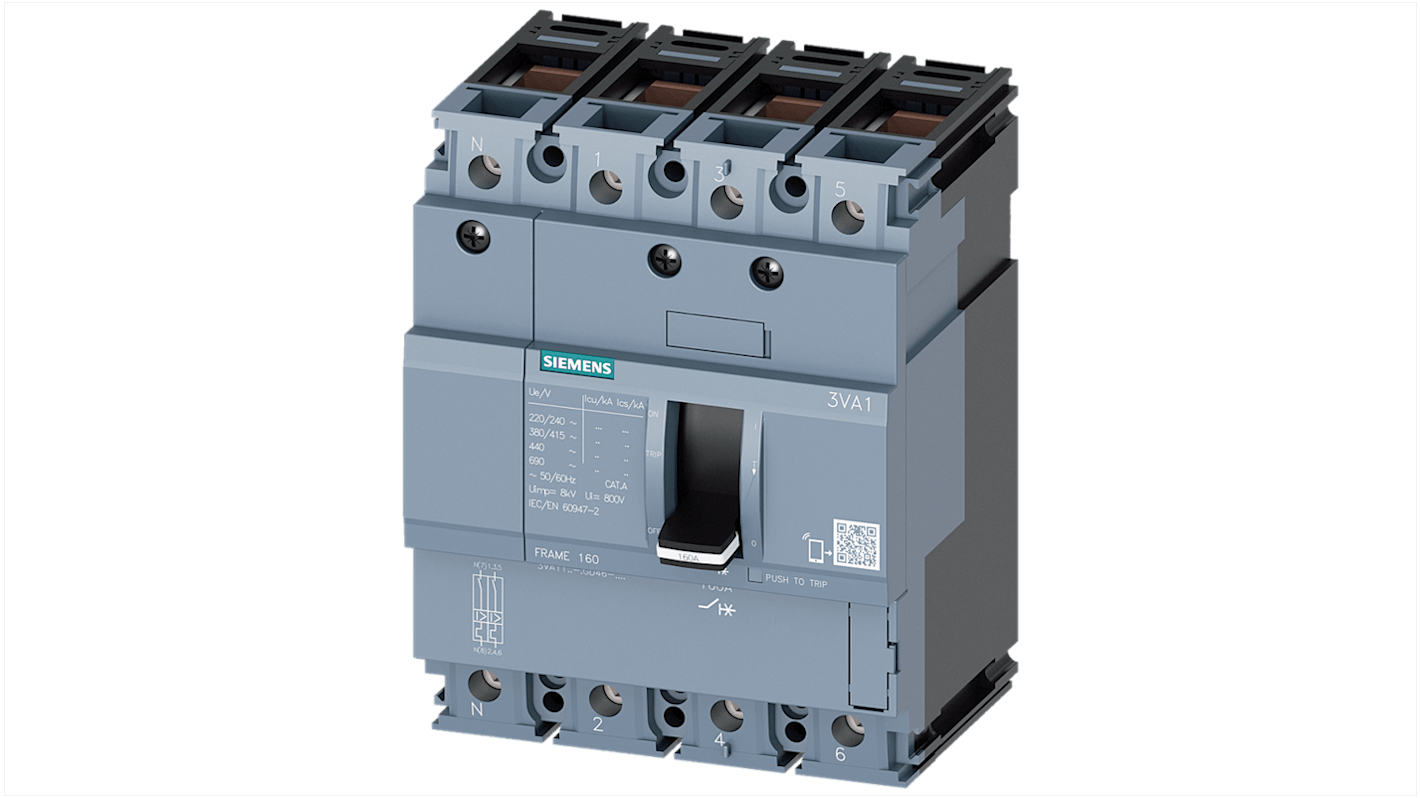 Siemens, SENTRON MCCB Molded Case Circuit Breaker 4P 40A, Breaking Capacity 25 kA, DIN Rail Mount