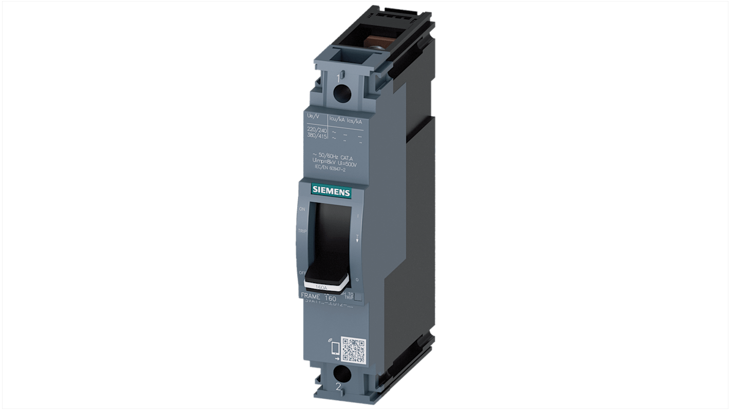 Siemens SENTRON 3VA1, Leistungsschalter MCCB 1-polig, 63A / Abschaltvermögen 25 kA, DIN-Hutschiene