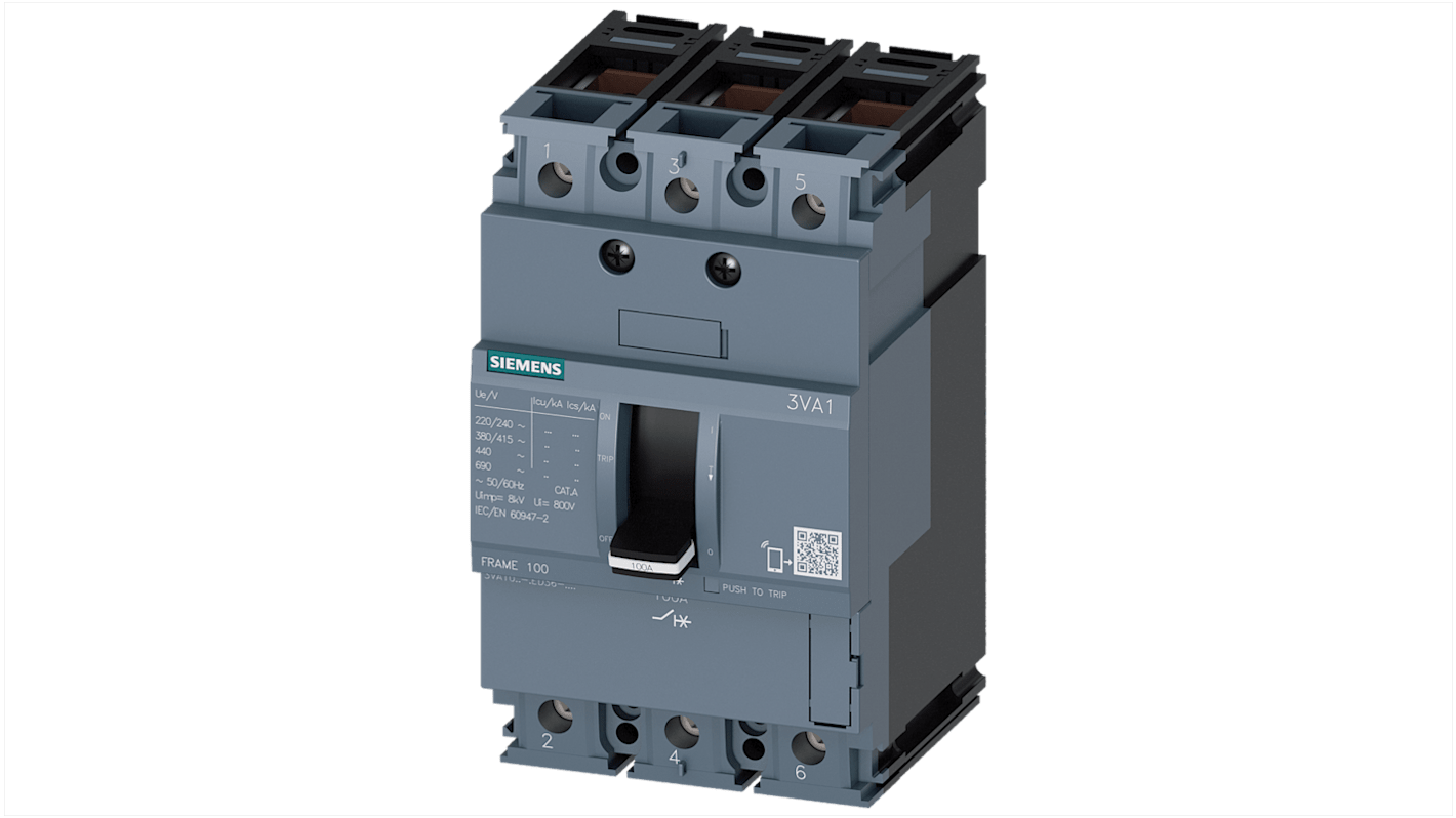 Siemens, SENTRON MCCB Molded Case Circuit Breaker 3P 20A, Breaking Capacity 36 kA, DIN Rail Mount