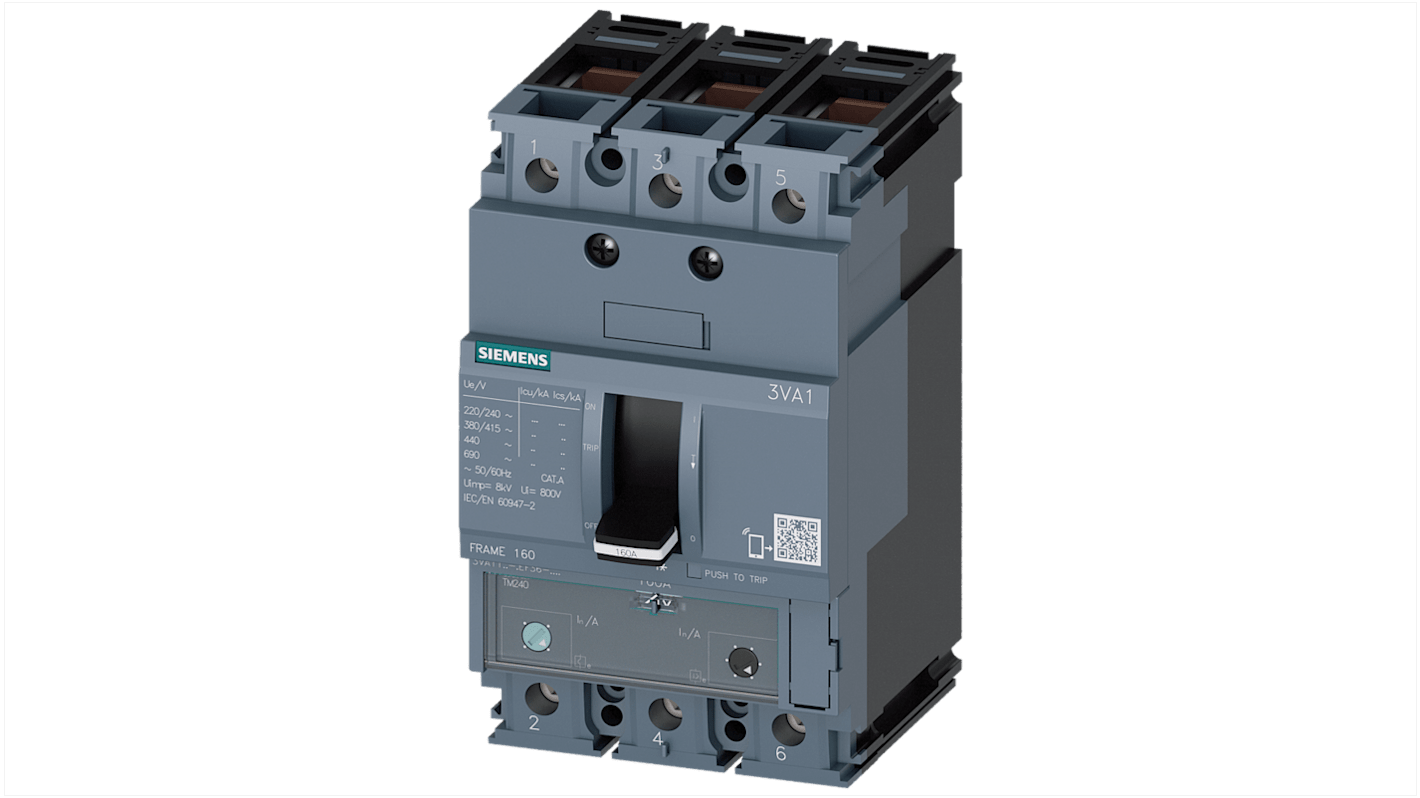 Siemens, SENTRON MCCB Molded Case Circuit Breaker 3P 160A, Breaking Capacity 55 kA, DIN Rail Mount